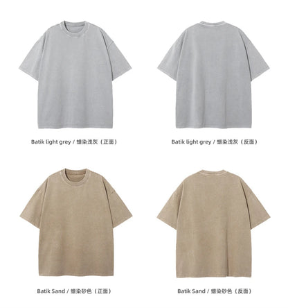 ZODF New Spring Summer Washed Cotton Solid T Shirts For Men Unisex High Street Loose Edge Oversized Noshrink T-Shirt Tee HY0465