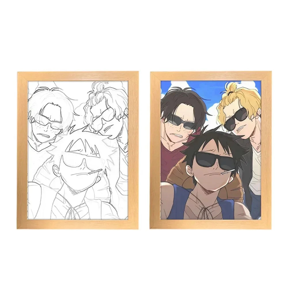 One Piece Creative Photo Frame Night Light Toy Anime Character Luffy Zoro Night Light Bedside Decoration Painting Christmas Gift