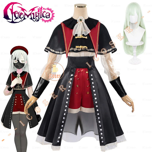 BanG Dream Wakaba Mutsumi Cosplay Costume Wig Red Dress Mortis Uniform Ave Mujica Mask Hat Earrings Halloween Party Women Props
