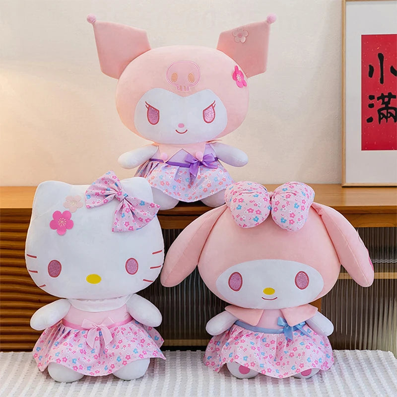 New Sanrio Pink Peach Hello Kitty Plush Toy Cat Doll Kuromi My Melody Stuffed Animal for Girls Birthday Xmas Gift Soft Cute Kids