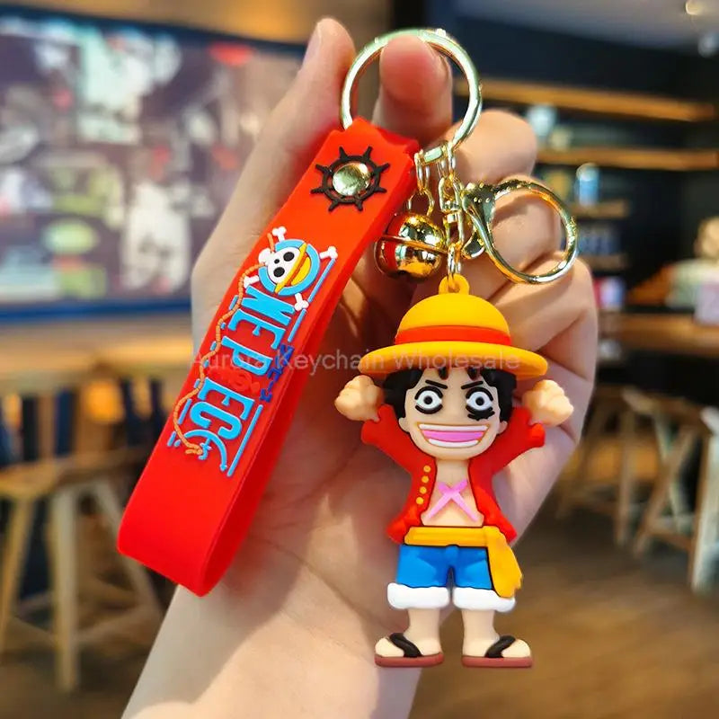 New Anime One Piece Dragon Ball Keychain Luffy Sauron Nami Chopper Silicone Cute Car Keyring Pendant Birthday Kids Toys Gifts