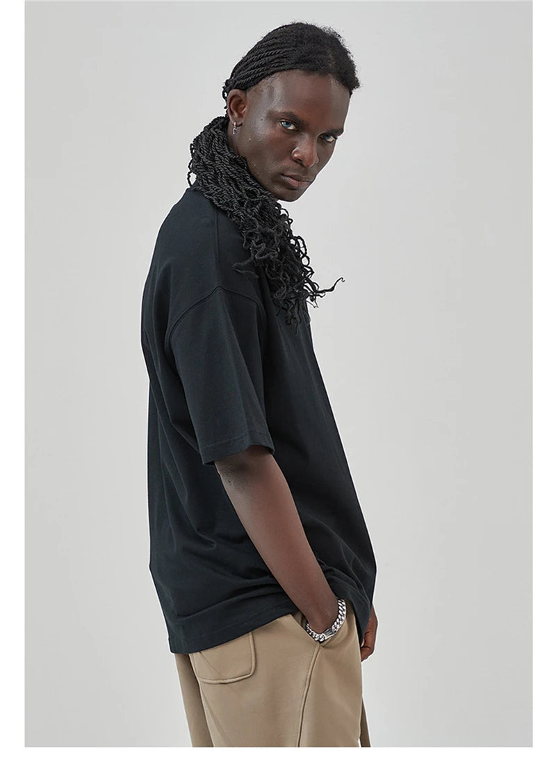 ZODF New Summer Men 275gsm Cotton T Shirts Unisex Women High Street Oversized FG Noshrink Solid T-Shirt Streetwears HY0152