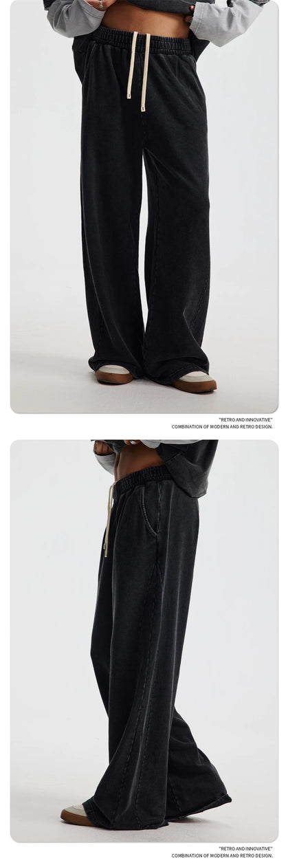 ZODF Retro 2025 Autumn Men 380gsm Washed Cotton Pants Unisex Patchwork Distressed Heavyweight Loose Solid Terry Trousers HY1071