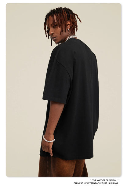 ZODF New Summer Men Washed Batik Cotton T Shirts Unisex American Retro High Street 270gsm Short Sleeve Tees Streetwear HY0489