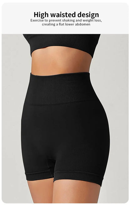 Fitness Shorts for Women High Waist Tight Cycling Yoga Breathable Sports Pants No Awkward Lines - black / L