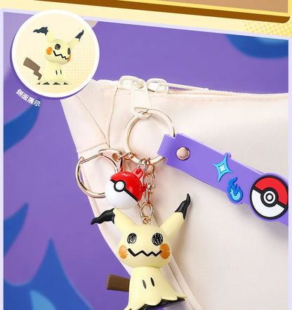Genuine Pokemon Morpeko Keychain Gengar Meowth Cubone Jigglypuff Mimikyu Anime Action Figure Toy Keyring Fragrance Pendant Gift