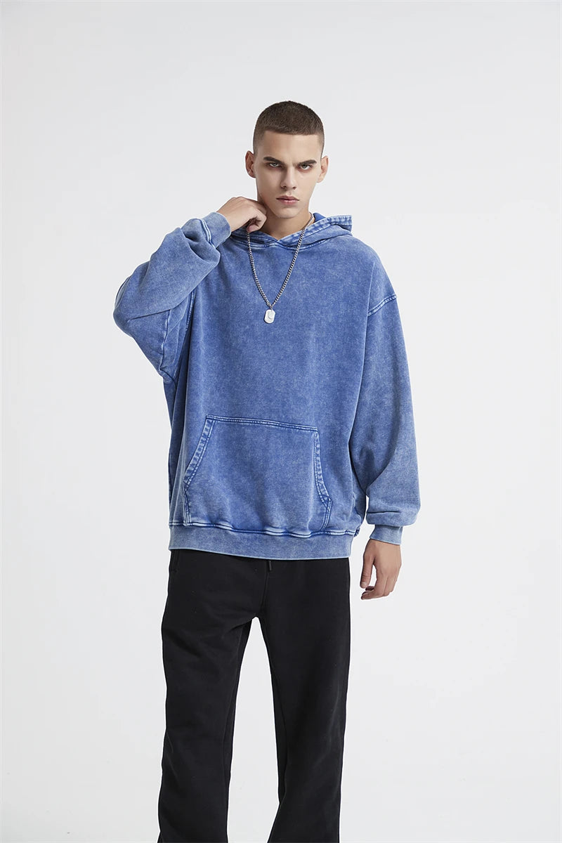 ZODF Autumn Winter Men 420gsm Heavyweight Washed Cotton Hoodie Streetwear Sweatshirt HY0307