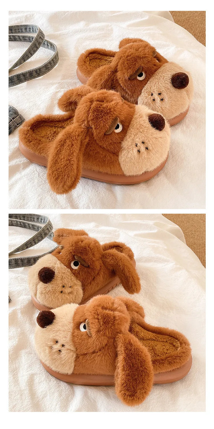 Cartoon Puppy Autumn And Winter Coral Fleece Soft Comfortable Warm Home Slippers Cotton Slippers Indoor Anti Slip Practical Gift