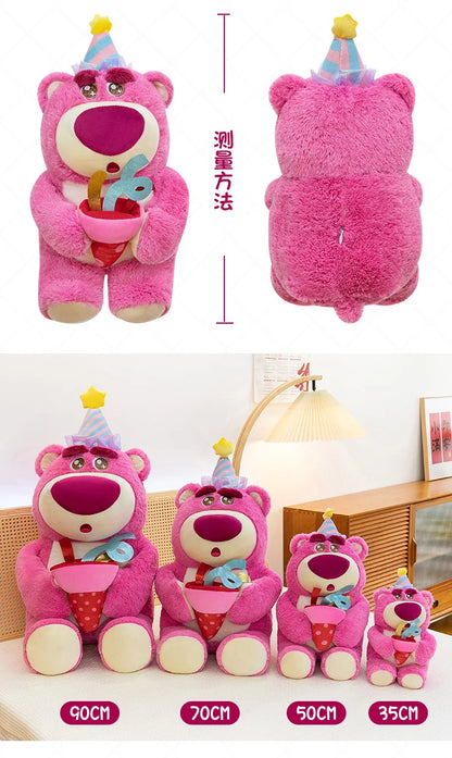 Disney Plush Strawberry Bear Doll with Birthday Hat Cute Stuffed Animal for Kids Birthday Xmas Gift Perfect Toy for Children And