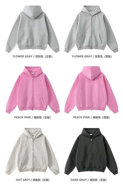 ZODF Fashion Winter 345gsm Boxy Fleece Zipper Hoodie For Men Unisex Cusual Loose Fit Warm Hooded Coat Outwears HY1178