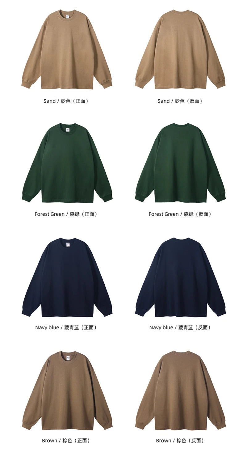 ZODF New 2025 Autumn Men 305gsm 100% Cotton T Shirt Unisex Loose Heavy Weight Basic Long Sleeve Solid T-Shirts Tops HY0634