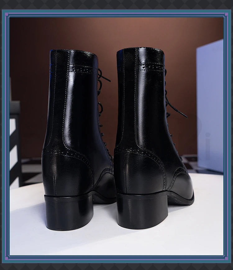 IN STOCK Men Women Cosplay Props 19cm Heightening Shoes DokiDoki Men Daily Black White 15cm Leather Shoes Halloween Cosplay