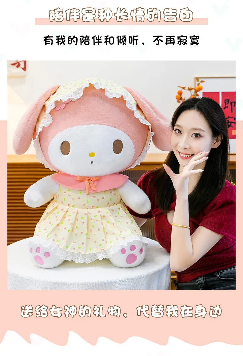Cute Pastoral Girl Plush Toy Pink My Melody Doll Sleeping Hugging Gift for Kids Birthday Christmas Present for Girls Comforting