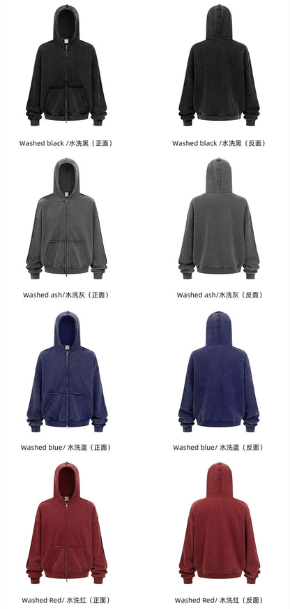 ZODF Vintage Man's Batik Washed Fleece Zipper Hoodie Unisex Winter Warm Distressed Hooded Coat Pullovers Brand Clothing HY1146