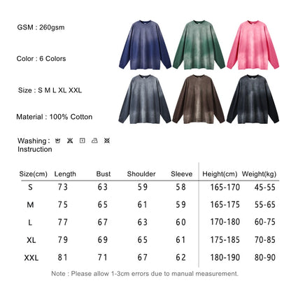 ZODF Retro Monkey Washed 260gsm Cotton T-Shirt For Men Unisex High Street Loose Full Sleeve T Shirt Brand Streetwear HY0406