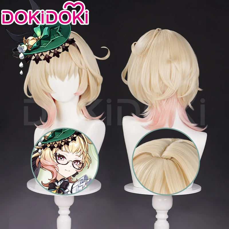 Emilie Wig Game Genshin Impact Cosplay Wig DokiDoki Perfumer Emilie Cosplay Glasses Necklace Women 45cm Short Hair Free Wig Cap