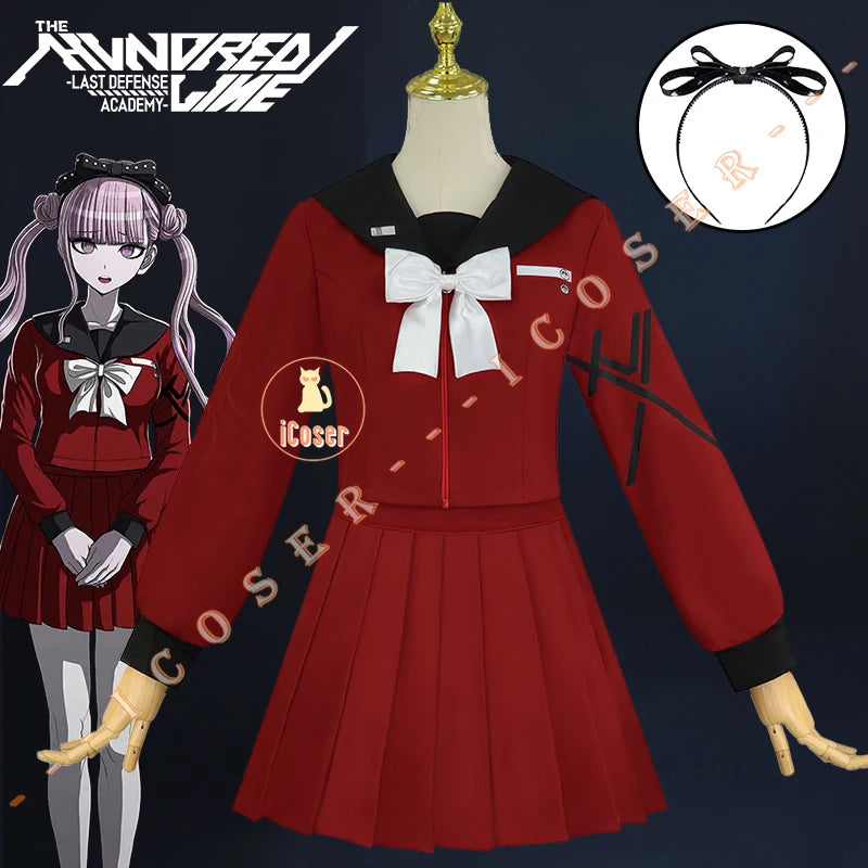 iCoser The Hundred Line Kako Tsukumo Cosplay Costume Red Sailor Suit Skirt Hairband Last Defense Academy Halloween Women Girls