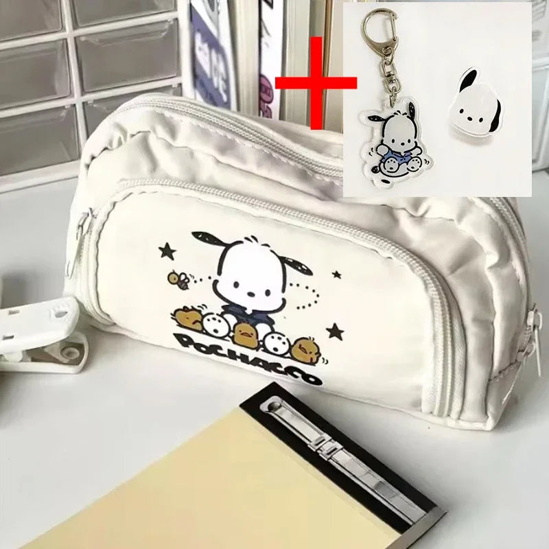 High-end Pochacco Sanrio Anime Kawaii Pen Bag Cute Cartoon Student Pencil Box Stationery Case Large Capacity Cosmetics Storage