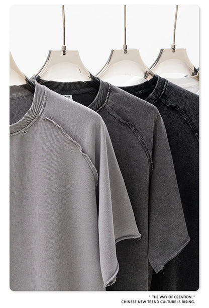 ZODF 2025 Men Summer Heavy Weight Washed 330gsm Cotton T-shirt Unisex High Street Distressed Holes Oversized T Shirts Tee HY0984