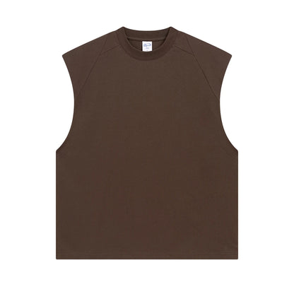 ZODF Trendy Men Summer Solid Cotton Tank Tops Unisex Oversized 275gsm Patchwork Sleeveless Tees Vests HY1051