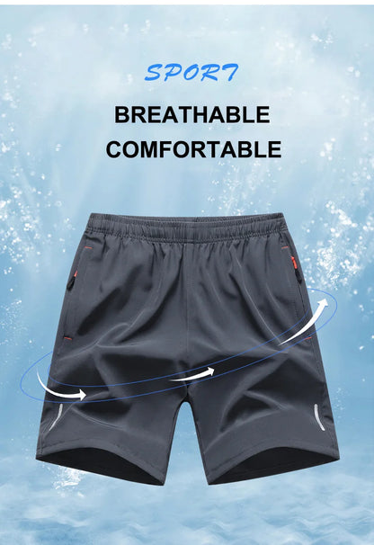 Chrlck Men’s Reflective Quick-Dry Running Shorts Breathable Ice Silk Fishing Pants Large Size M-8XL - Black