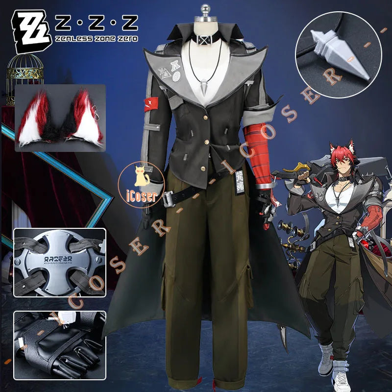 Zenless Zone Zero Komano Manato Cosplay Costume Wig Uniform Ears Spook Shack Halloween Party for Women Men Girls Role Play Props