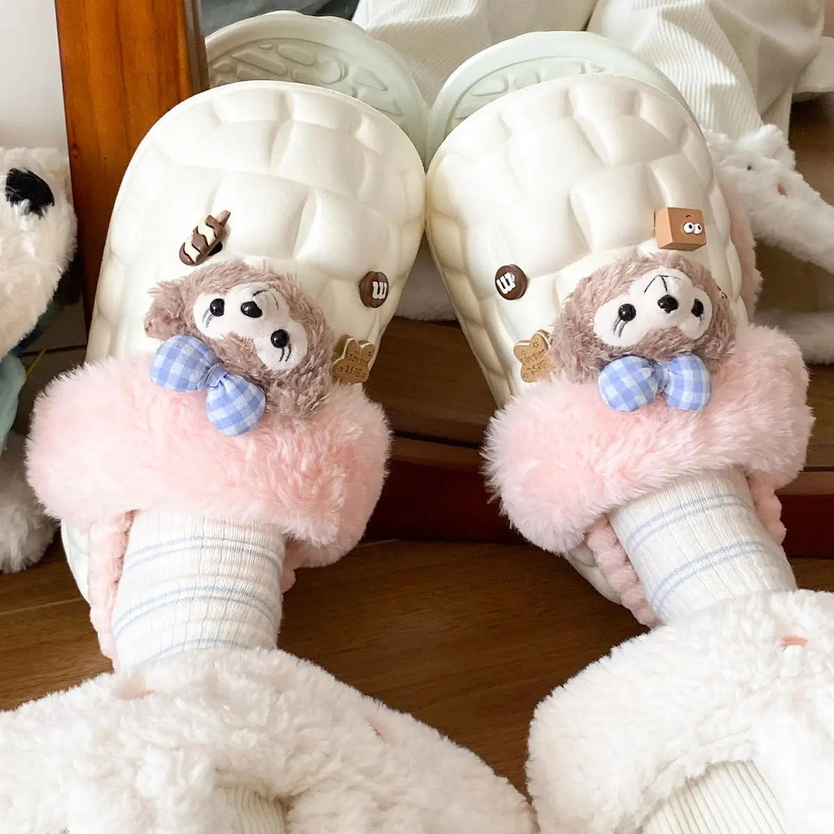 Disney Shelliemay Detachable Cotton Shoes Eva Thick Bottom With Velvet For Outer Wear, Warm And Waterproof Adult Cotton Dragging