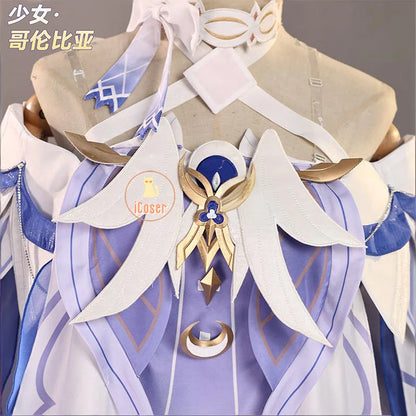 Genshin Impact Columbina Cosplay Costume Wig The Damselette Dress Uniform Headwear Eleven Fatui Harbingers Halloween Women Girls