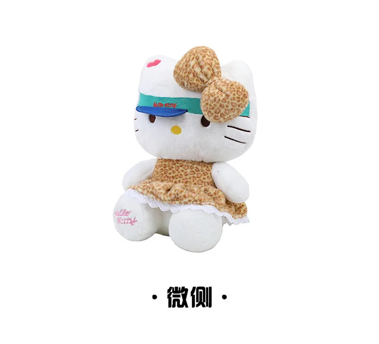 New Sanrio Plush Leopard Print Baseball Cap KT Cat Hello Kitty Stuffed Animal Kitten Pillow Doll for Kids Birthday Xmas Gift For