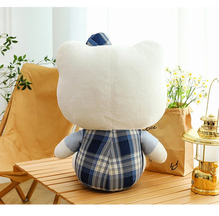 Sanrio Hello Kitty Plush Toy Retro Plaid Skirt Kitty Doll Stuffed Animal Creative Gift for Kids Birthday Christmas Girls Pillow