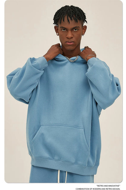 ZODF New Thick 350gsm Fleece Hooded Hoodies For Men Unisex Winter Oversized Loose Basic Solid Sweatshirts Pullovers Coats HY0631