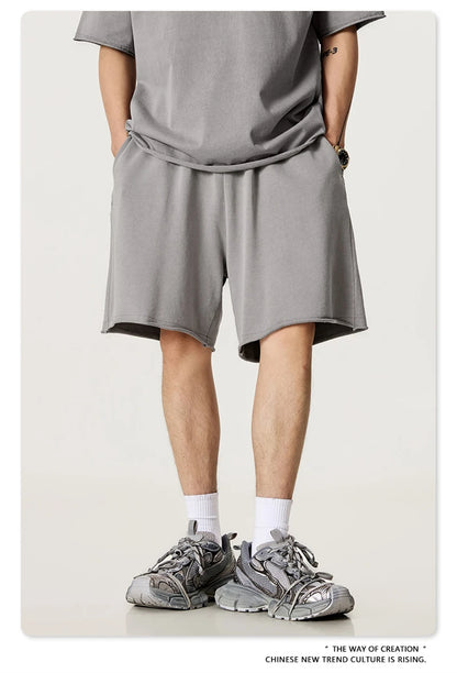 ZODF Retro Summer Washed 370gsm Cotton Shorts For Men Unisex High Street Loose Edge Distressed Solid Shorts Brand Clothes HY1023