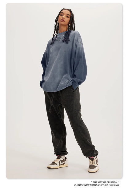 ZODF Retro Monkey Washed 260gsm Cotton T-Shirt For Men Unisex High Street Loose Full Sleeve T Shirt Brand Streetwear HY0406