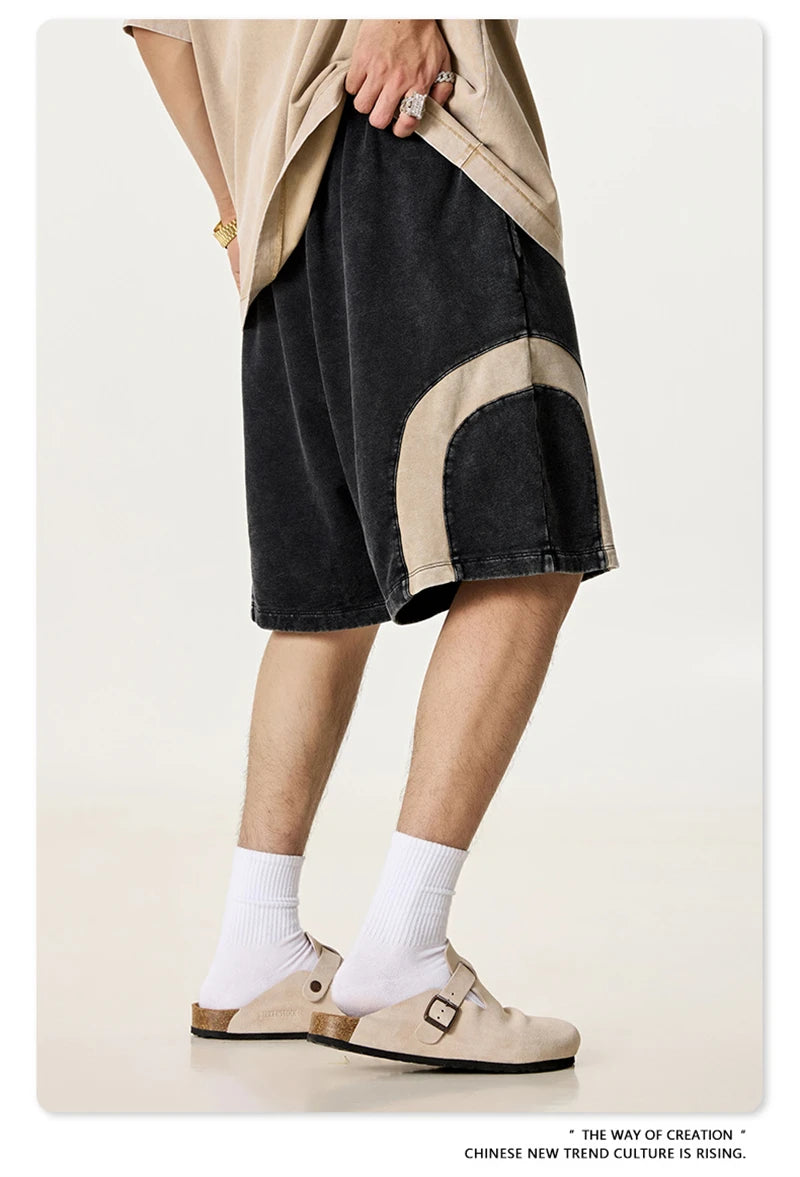 ZODF 2025 Summer Patchwork Washed Cotton Shorts For Men Unisex Retro Y2K High Street Distressed 330gsm Shorts Streetwears HY1057