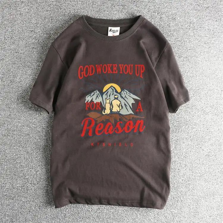 Summer New American Retro Short-sleeved O-neck Letter Printed T-shirt Men's Fashion Simple 100% Cotton Washed Casual Sport Tops