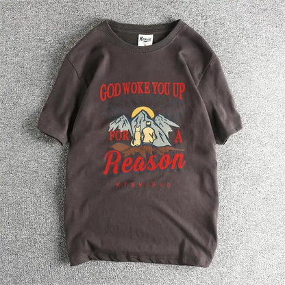 Summer New American Retro Short-sleeved O-neck Letter Printed T-shirt Men's Fashion Simple 100% Cotton Washed Casual Sport Tops