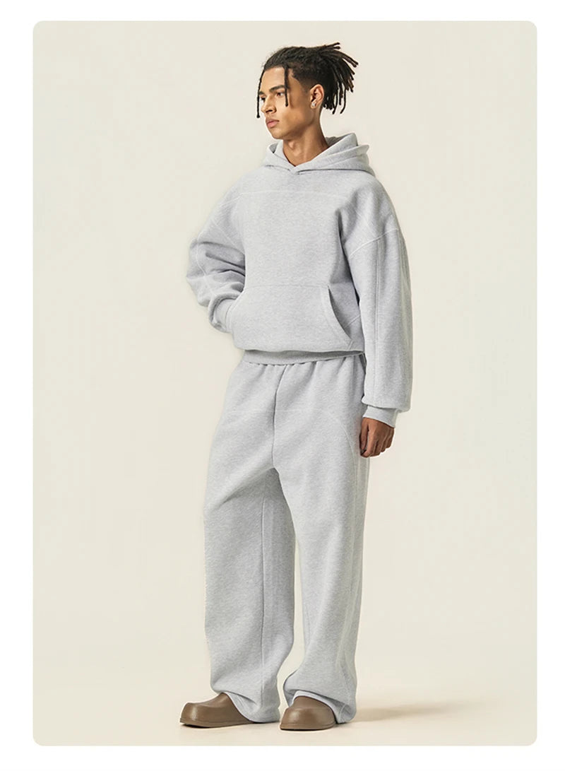 ZODF Trendy Men 350gsm Fleece Loose Boxy Fit Hooded Hoodie Unisex Hip Hop Solid Warm Pullovers Coat For Winter HY0032