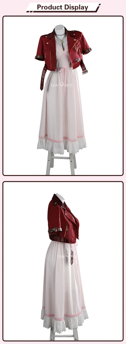 UWOWO Collab Series: FF- 7 Aerithh Cosplay Costume Pink Dress Cosplay Long Dress Halloween Costume