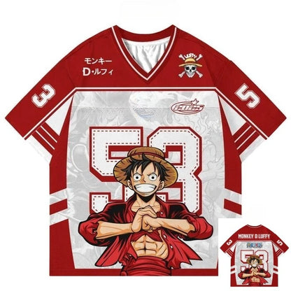 53 Jersey One Piece Monkey D. Luffy Anime Y2k Style Kpop Baseball Hockey T-shirt Fashion Streetwear Anime Daily Unisex Tops Tees