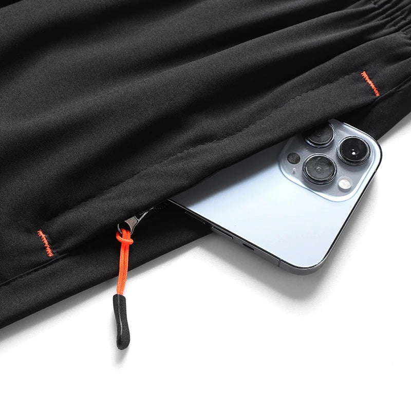 Chrlck Men’s Reflective Quick-Dry Running Shorts Breathable Ice Silk Fishing Pants Large Size M-8XL - Black