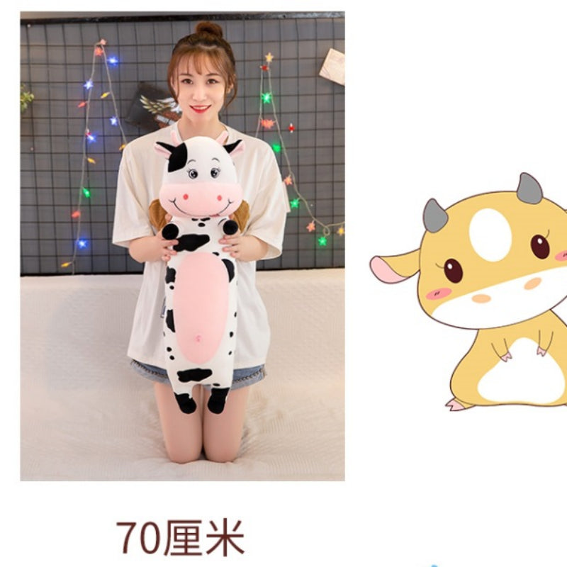 70cm-100cm Lovely Creative Milk Cow Plush Pillow Toys Soft Stuffed Cartoon Animal Cattle Doll Bedroom Sleeping Pillow Cushion