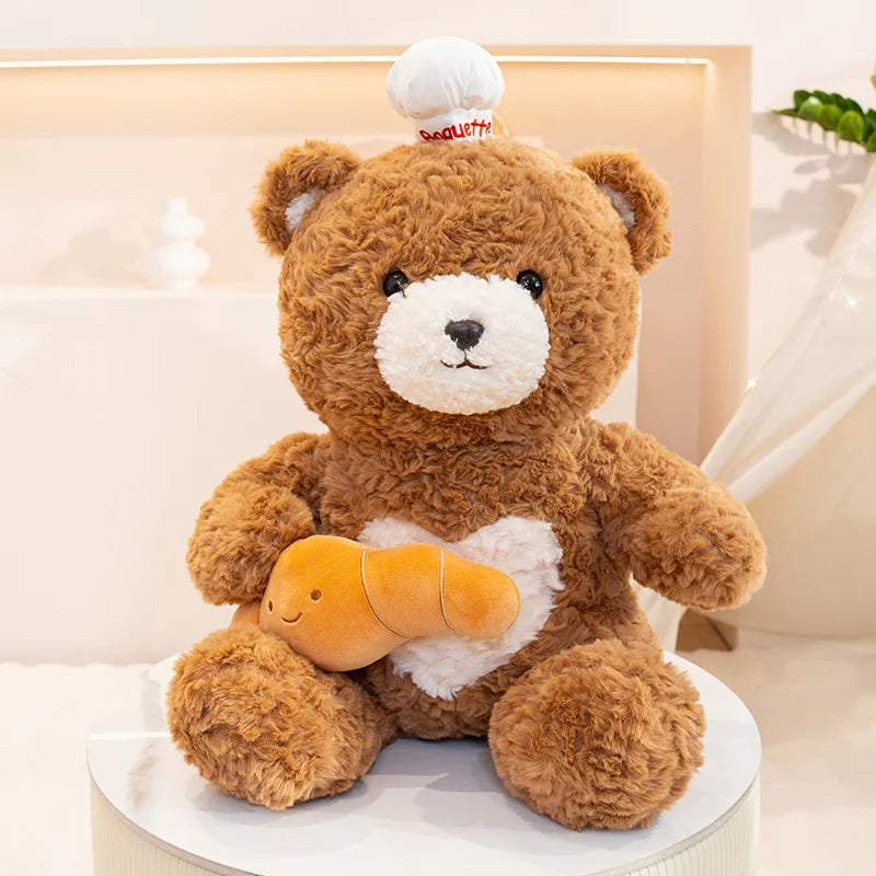 30-40cm New Arrival Kawaii Bear Cosplay Pastry Cook Plushies Soft Doll Red Scarf Cheese Bread Bear Stuffed Toy Birthday Gift