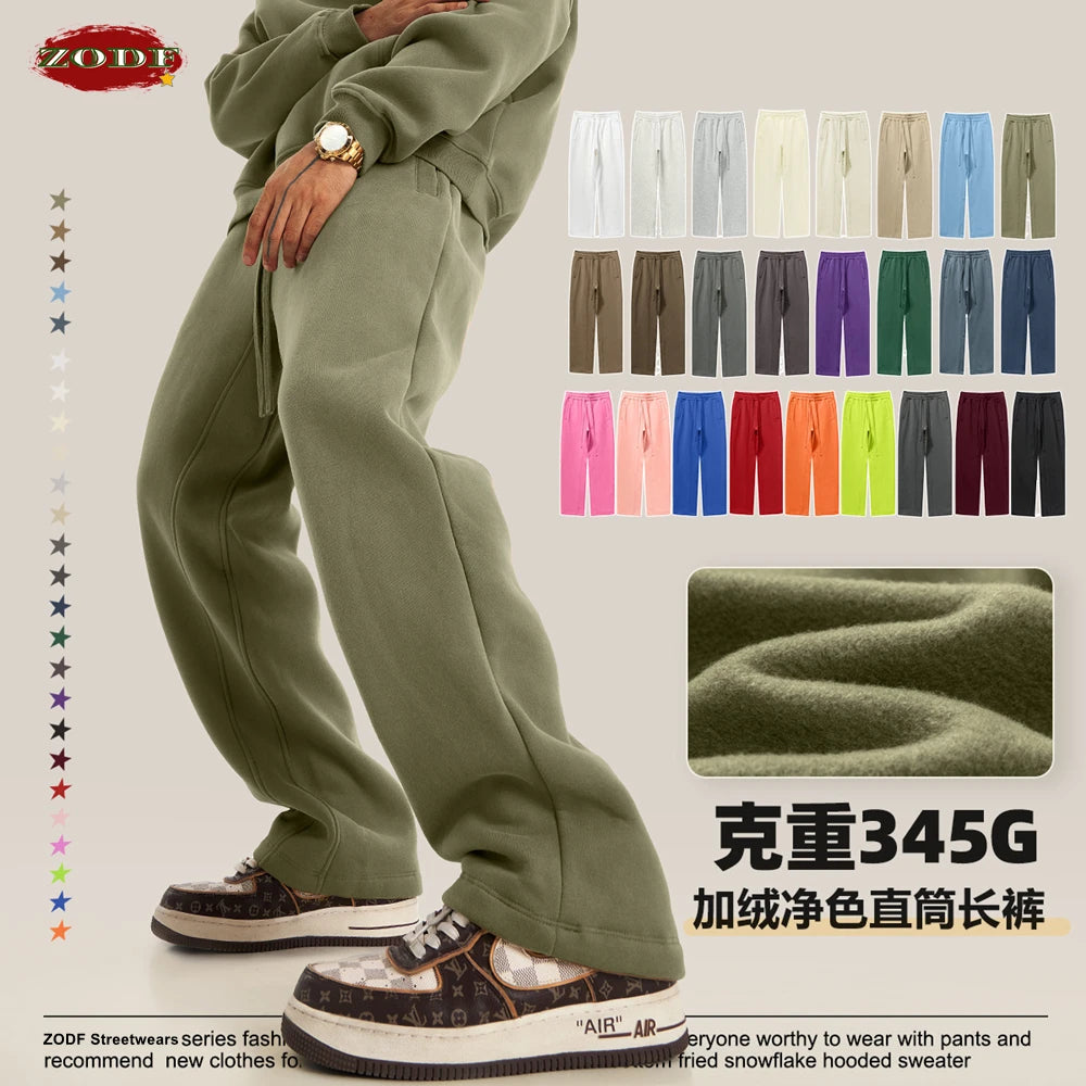 ZODF 345gsm Fleece Straight Pants for Men Unisex Loose Comfortable Sport Trousers Autumn Winter HY0864