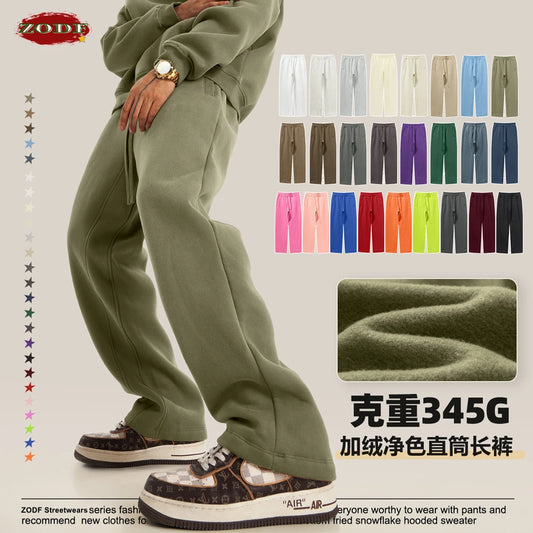 ZODF 2024 Autumn Winter 345sm Fleece Straight Pants For Men Unisex Loose Comfortable Sport Solid Trousers Brand Bottoms HY0864