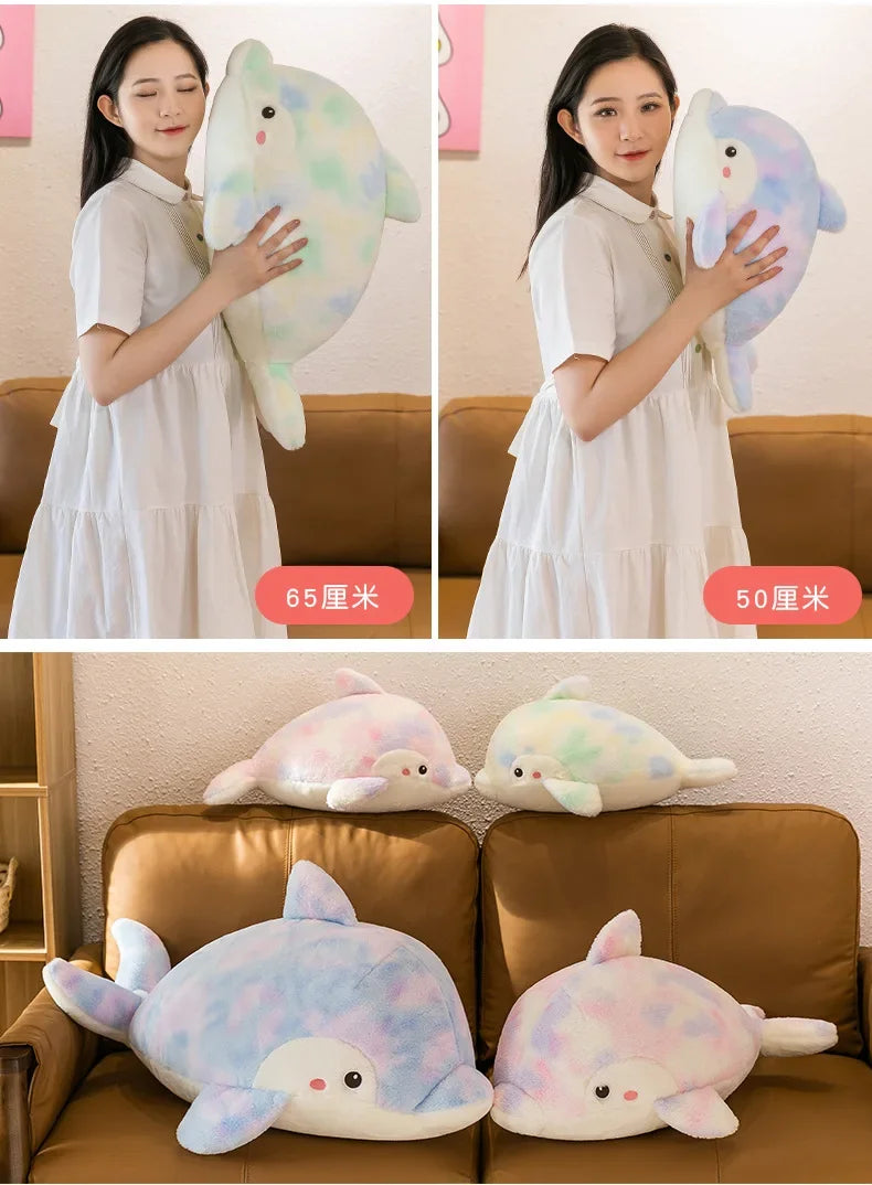 50-80cm Kawaii Fantastic Rainbow Colorful Plush Dolphin Stuffed Animals Doll Decoration Birthday Gifts Soft Pillow Children Gift