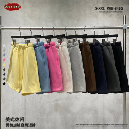 ZODF Trendy 2025 Autumn Winter Men Warm Soft Fleece Shorts Unisex Casual Hip Hop 345gsm Solid Shorts Brand Bottoms HY1173