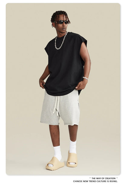 ZODF American Retro Men Washed Solid Tank Tops Women Unisex Loose Edge 275gsm Cotton Sleeveless Tees Brand Streetwears HY0503