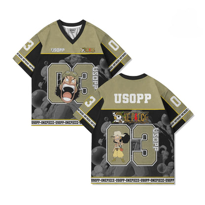 03 Jersey One Piece USOPP Anime Y2k Korean Style Kpop Baseball Hockey T-shirt Fashion Streetwear Anime Daily Unisex Tops Tees