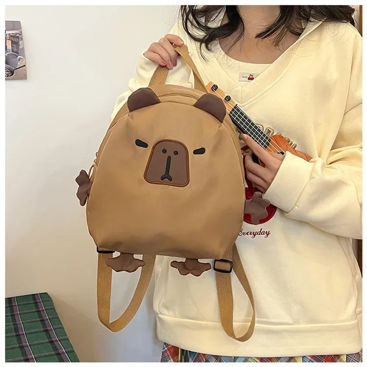 Kawaii Capybara Nylon School Bag Laptop Backpack Cartoon Children's Backpack Travel Casual Book Bags Large Capacity Backpack