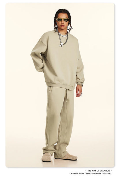 ZODF 2024 Winter Men 345gsm Fleece Sweatshirts Unisex Women Casual Loose Warm Solid O-Neck Pullovers Streetwears HY0865